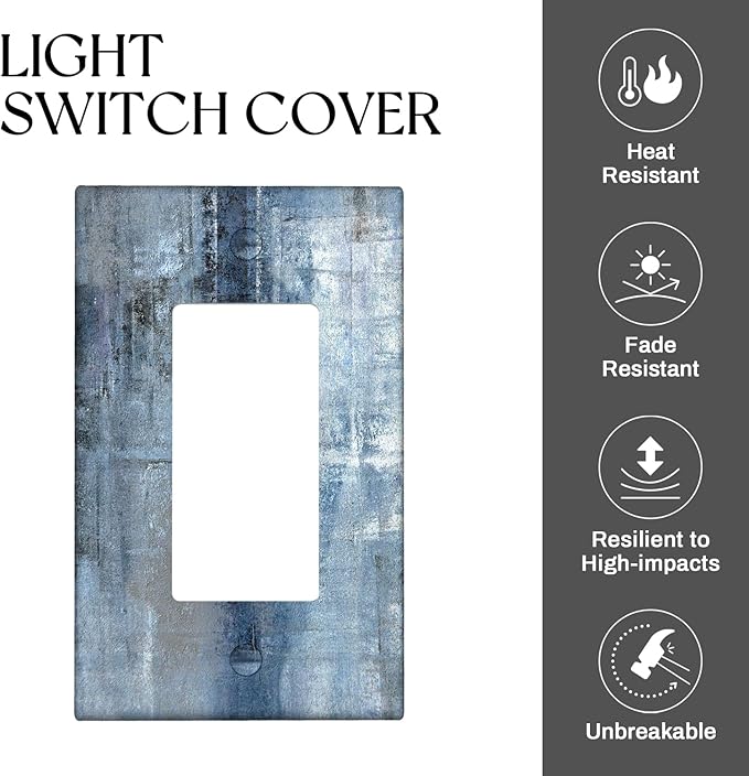 Blue and Grey 1-Gang Rocker Wall Plate Cover Abstract Art Decorative Light Switch Cover Modern Electrical Outlet Covers Kitchen Accessories & Decor