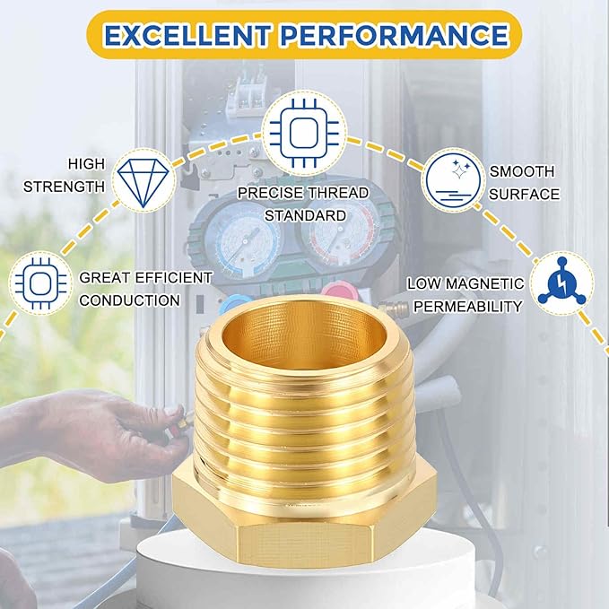 4 Packs Brass Pipe Fittings, 1/2" Male NPT to 1/4" FeMale NPT Brass Hex Bushing Reducer, Hose Tube Threaded Adapter for Air, Oil, LP