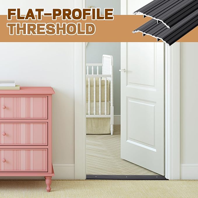 Tandefio 2 Pcs Door Saddle Threshold for Doorway Interior Sturdy Aluminum Commercial Fluted Saddle Door Threshold Durable and Sleek Doorway Entryway Access Draft Protection (4" X 1/2" X 36,Black)