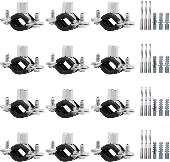 12 Pcs 1.3-1.4 Inch Split Ring Pipe Hanger, 32-36mm Heavy Duty Adjustable Pipe Bracket Clamp with Screw & Expansion Tube, Wall Ceiling Mount Combination Thread M8/M10 Metal Pipe Clamps