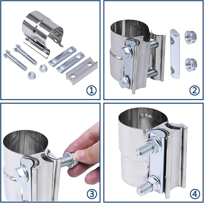 Exhaust Pipe Clamp 3.0 Inch Butt Joint Exhaust Clamp for 3" ID to 3" OD Pipe with Seal Band Clamp Sleeve 3 Inch Width 304 Stainless Steel (2PCS)