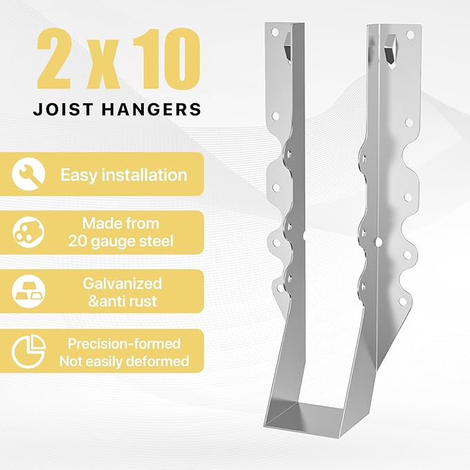 20 pcs 2x10 Joist Hanger,LU210 20 Gauge Double Shear Face Mount Joist Hanger,Hurricane Ties for Rafters Tie Brackets Great for Floor Deck and Ceiling Joists