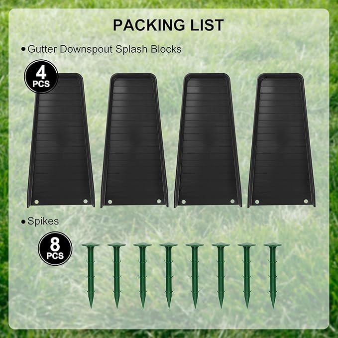 4 Pack Gutter Downspout Extensions,Rain Gutter Downspout Splash Block,Downspout Diverter,Down Spout Drain Extension,Gutter Splash Prevention Device for Cement Floor Lawn Ground (Black)
