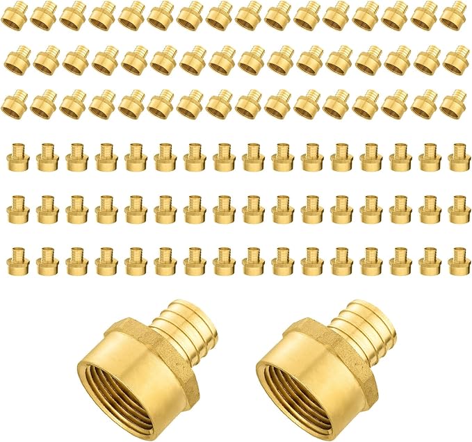 100-Pack PEX Fittings Niikappu 3/4" x 3/4" NPT Female Threaded Adapter, Brass Pex Crimp Adapters for PEX Pipes, ASTM F1807