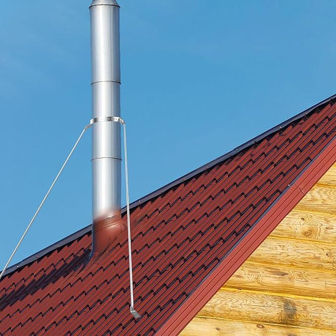 Stainless Steel Extended Roof Chimney Support Kit, 6-14" Adjustable Extended Roof Brace, Chimney Stove Pipe Support Provide Stability Against Wind and Snow（Silver）