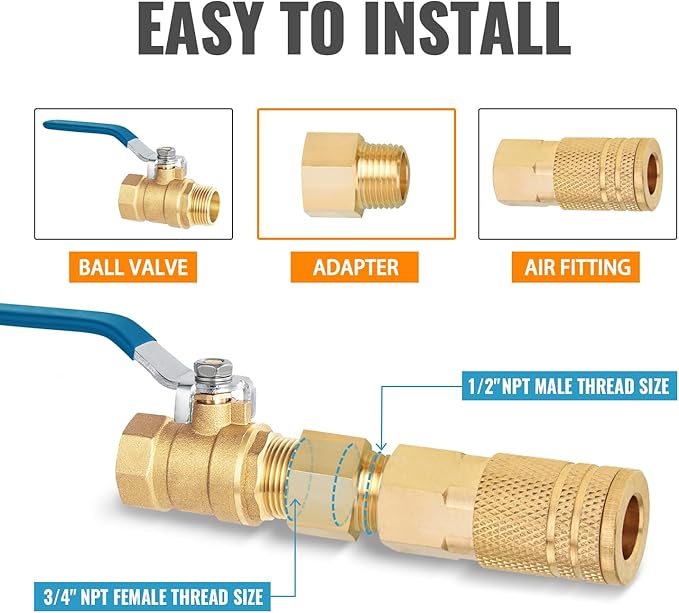 SUNGATOR 4-Pack 1/2 Inch Male x 3/4 Female NPT Reducer, Brass Pipe Fitting Adapters, 1/2'' Male to 3/4'' Female NPT Reducer Adapters, Brass Pipe Extension Connectors