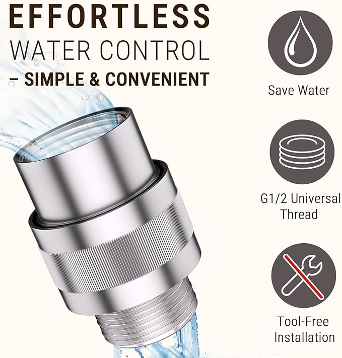 G-Promise All Metal Shower Head Shut Off Valve, G1/2" Shower Flow Control Valve for Handheld or Bidet Sprayer (Chrome)