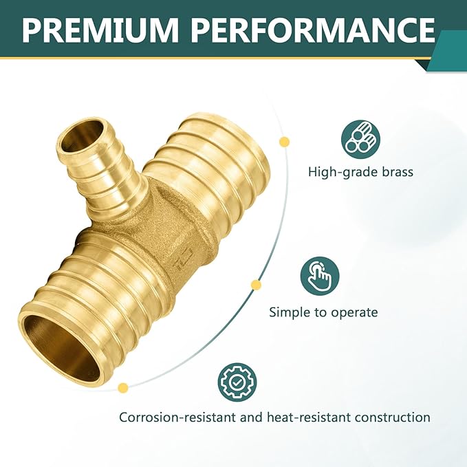 10-Pack PEX Fittings Niikappu 1"x1"x1/2" Pex Tee, Brass Crimp Pipe Fittings for PEX Pipes, ASTM F1807