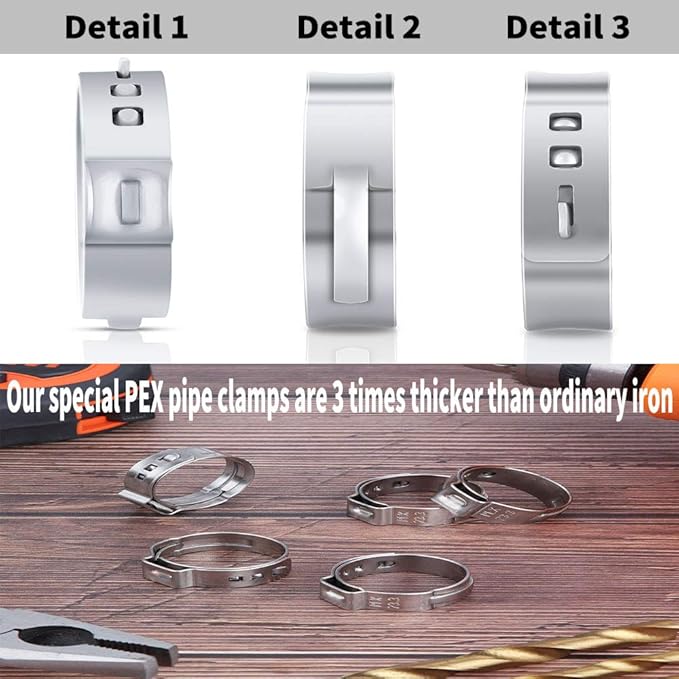 50 PCS 1/2 Inch PEX Cinch Clamps Rings, 304 Stainless Steel PEX Fitting Clamps Pinch Clamp Rings Crimp Rings for PEX Tubing Pipe Fitting Connections (Silver-1/2inch(50PCS))