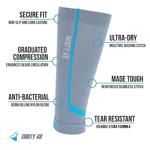 Thirty48 Graduated Calf Compression Sleeves 15-20 OR 20-30 mmHg | Maximize Fast Recovery by Increasing Oxygen to Muscles