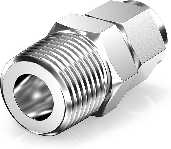 TAISHER 5PCS 304 Stainless Steel Compression Tube Pipe Fitting Connector, 1/4" Tube OD x 3/8" NPT Male Straight Adapter