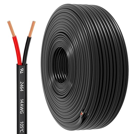 14 Gauge Wire 2 Conductor Electrical Wire, 14 AWG 2.08mm² Wire PVC Cord,12V/24V DC Low Voltage/Copper-clad Aluminum(CCA)Flexible/2 Wire for Automotive Wire LED Strips Lamp Lighting Marine(45.8M/150FT)