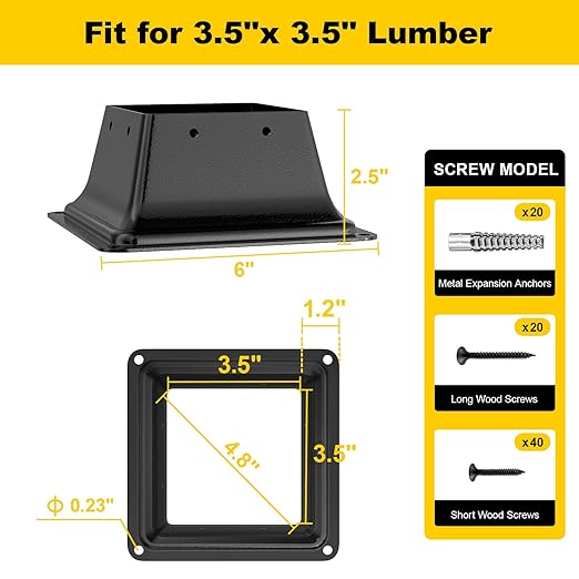 4x4 Post Base 5Pcs,Heavy Duty 4x4 Post Bracket Fit 3.5"x3.5" Standard Lumber, Steel Deck Post Base for Deck Porch Handrail Railing Support with Screws