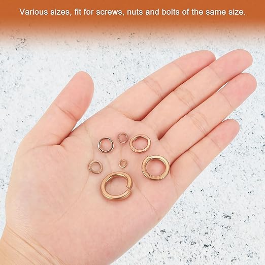 uxcell 60 Pcs Spring Lock Washer, M4 Split Lock Washer Assortment Copper Lock Washers for Screws Bolts Nuts