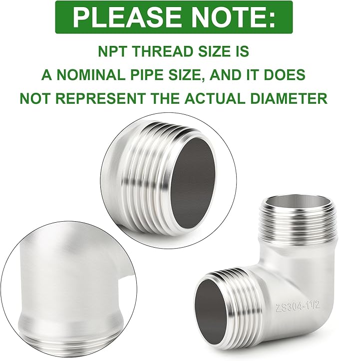 TAISHER 2PCS 304 Stainless Steel 90 Degree elbow,1-1/2" NPT Male × 1-1/2" NPT Male Thread Pipe Fitting
