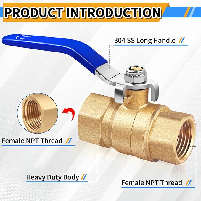 Boltigen 1/2 inch Brass Ball Valve, 2Pack Heavy Duty Full Port Forged Brass Shut Off Valve with Female NPT to Female NPT Thread 1/2'' Metal Plumbing Control Valve Connector Fitting 600 PSI WOG