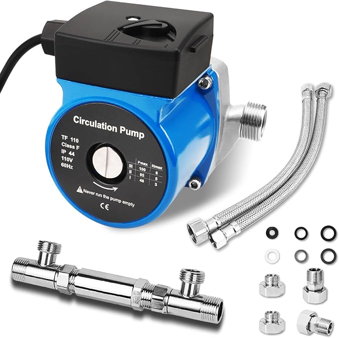 Hot Water Recirculating Pump Recirculation System & BSP 3/4" w/NPT 1/2" Adapter, Sensor Valve 304 Stainless Steel Bybass Valve Kit for Instant Hot Tank Water Heaters # 595916 095580