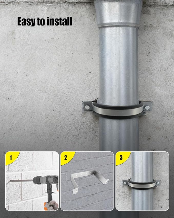 8 Inch Pipe Hanger Bracket, Heavy Gauge Steel Support with Rubber Pad for 7.8-8.2 Inch Duct & Chimney, Industrial Pipe Support