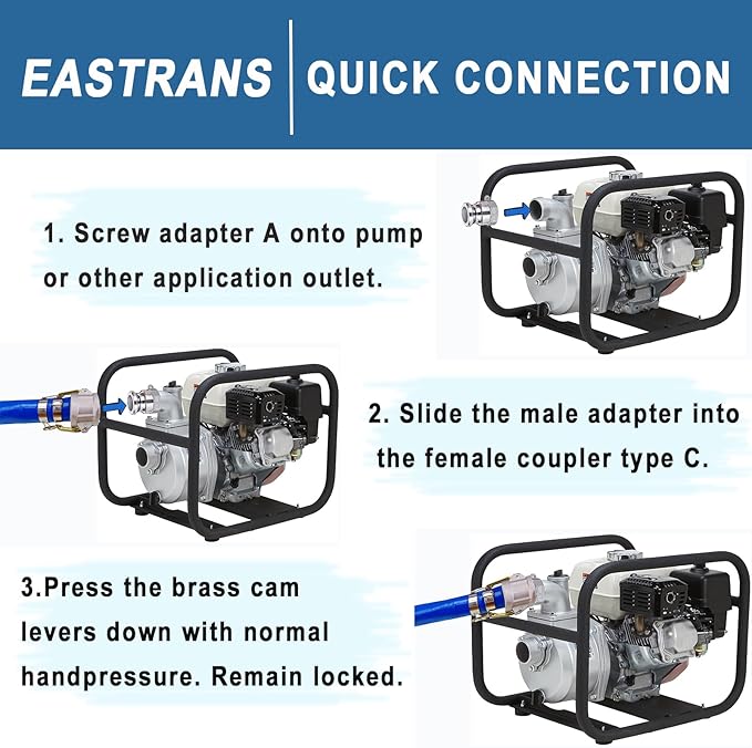 1.5" x 100' Blue PVC Backwash Hose with Camlock C and E Fittings, Cam Lock Fitting Type A included Heavy Duty Discharge Hose, Durable Reinforced Pool Drain Hose for Swimming Pools