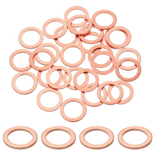 uxcell 75Pcs M14 Flat Washer Copper Washer Sealing Rings, 14mm ID 20mm OD 1.5mm Thickness Copper Crush Washers Metric Sealing Gasket for Plumbing Machinery Automotive