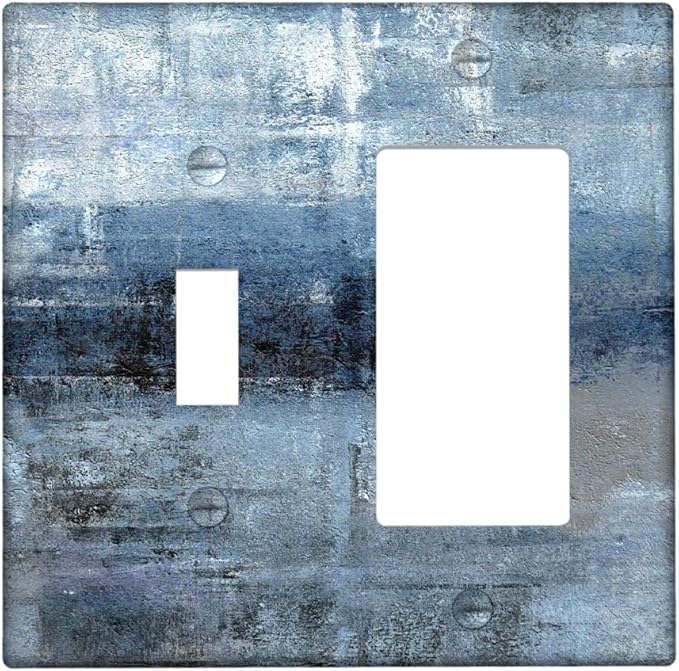 Blue Grey 2-Gang Combination Switch Plate Modern Light Switch Cover Abstract Art Decortive Wall Plate Cover Wallplates for Kitchen Home Bedroom Decor