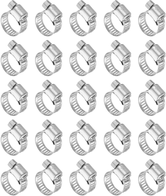 HARFINGTON 25 Pcs Hose Clamp 3/8"-5/8" (10-16mm) 304 Stainless Steel Adjustable Worm Gear Hose Clamp with Phillips Screw Assortment Kit for Fuel Line Pipe Plumbing Automotive Tube