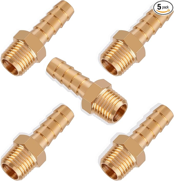 5pcs Brass Hose Barb Fittings 5/16 Inch Barb to 1/4 Inch NPT Male Thread Air Hose Fittings Adapter Connector Water Fuel Air Line Fittings 5/16” × 1/4” NPT Brass Fittings