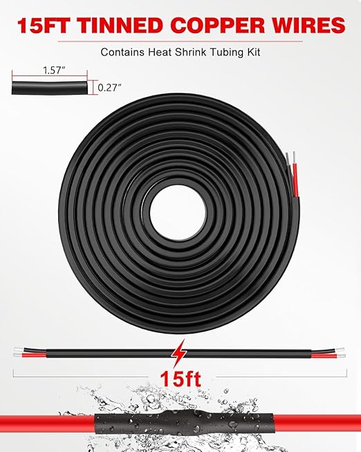 NAOEVO 10 Gauge Wire 2 Conductor Electrical Wire, 10 AWG Stranded PVC Cord, 12V Low Voltage/Tinned Copper/Flexible Cable for Automotive Wiring, Lamp Cord, Marine Cable (15FT)