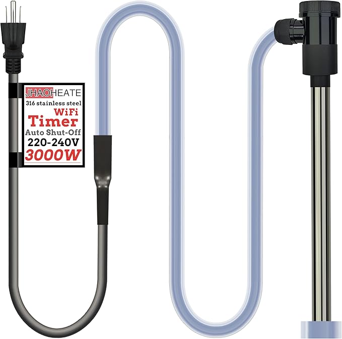 3000W 240V Inflatable Pool Immersion Water Heater with Wifi Timer & Auto Shut Off – Submersible Electric Heater for Above-Ground Pool, Baptismal Pool, Baptistry, Bucket, Bathtub and Hot Tub