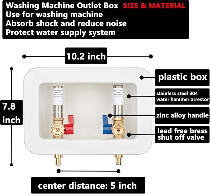 (1 Pack) Lidertik Washing Machine Outlet Box PEX-B with Hammer Arrestors and Center Drain, Inlet 1/2 inch PEX-B 1807 Crimp Barb x Outlet 3/4 inch Male Thread, Absorb Shock And Reduce Noise XYJH-621-LK