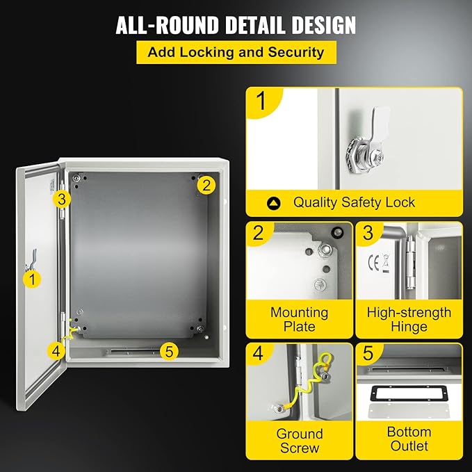 VEVOR NEMA Steel Enclosure 10×8×6,NEMA 4X Steel Electrical Box,IP66 Waterproof & Dustproof,Outdoor/Indoor Electrical Junction Box,with Mounting Plate