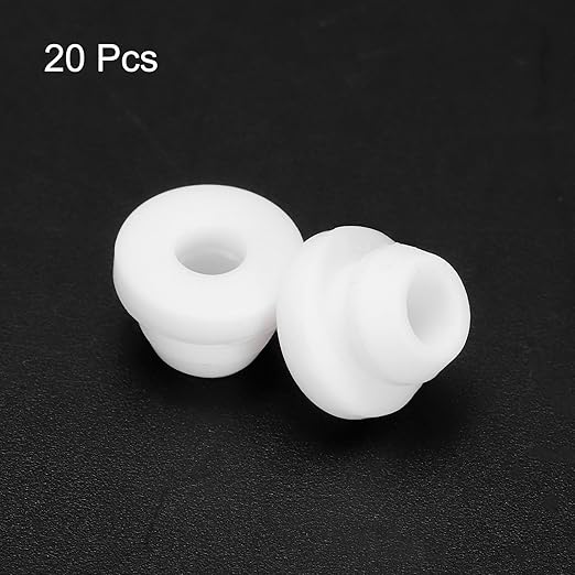 MECCANIXITY 20Pcs Snap Silicone Rubber Grommet Plug Mount Dia 7mm ID 4.5mm Narrow Groove Width 2mm Seal Anti-Scratch Sleeves for Electrical Box Cable Pipes White