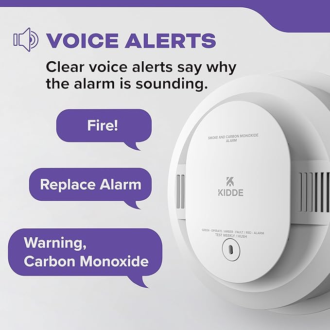 Kidde Hardwired Smoke & Carbon Monoxide Detector for Home, Voice Alerts, 2 AA Battery Backup, 3-Pack