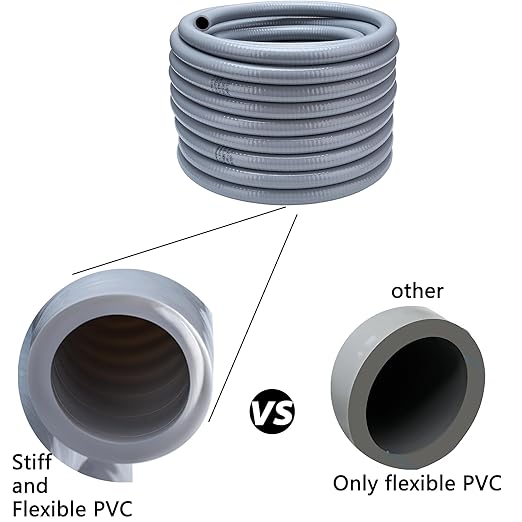25FT NPT 1/2 Inch Liquid Tight Connector Non-Metallic PVC Electrical Flexible Conduit Fittings, UL Listed - with 5 Straight, 3 Curved and 1 Double-Port Connector
