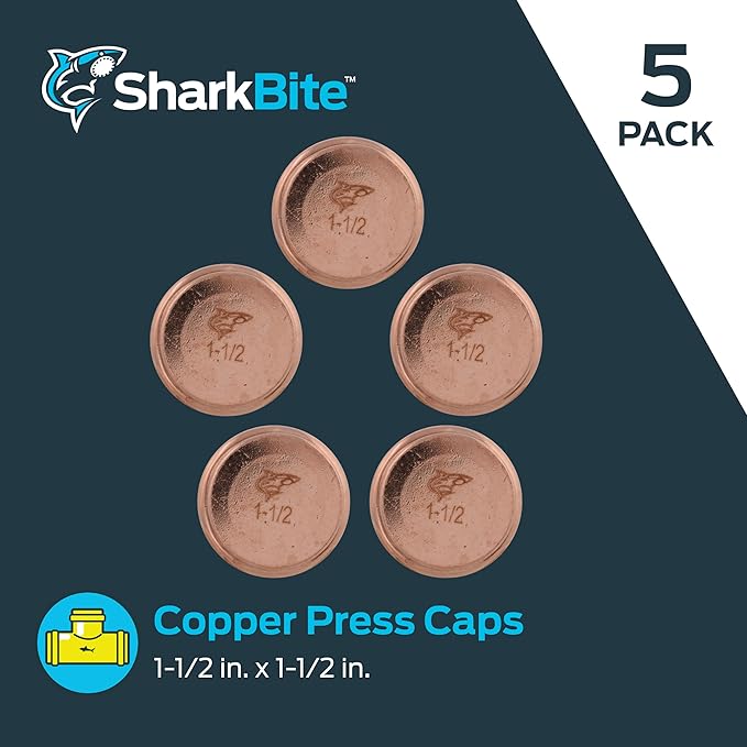 SharkBite 1-1/2 Inch End Cap, Copper Press Plumbing Fitting, Pack of 5, UPR0441X5