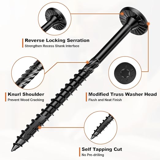 #14 Heavy-Duty Wood Screws Assortment Kit, 360Pcs Star Drive Decking Wood Screws, Rust Resistant Timber Screws for Log/Landscaping Wood (2-7/8",4-1/2",6",8")