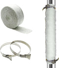 DOBTIM Fireproof Pipe Wrap Insulation 2" Wide X 32' Long, Fiberglass Heat Shield Tape Pipe Webbing for Stove Flue Protector with 2 Clamps, White
