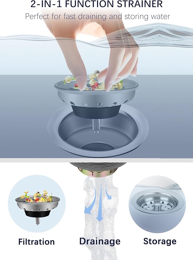 Stainless Steel Commercial Kitchen Sink Drain Assembly for Restaurant Kitchen Sink, 3-1/2 inch Kitchen Sink Drain Kit with Strainer and Stopper, Rustproof and Leakproof
