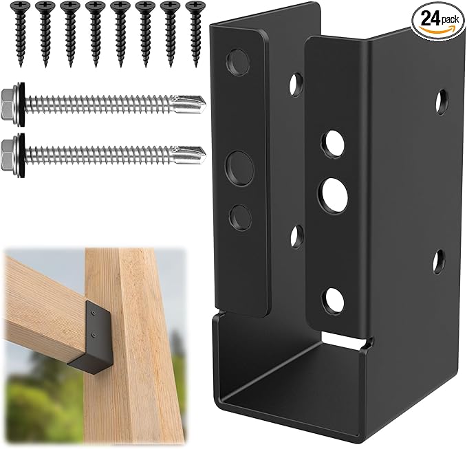 24Pcs Concealed Joist Hanger, 2" x 4"Outdoor Concealed-Flange Hanger, 2"x4" Outdoor Trim Concealed Flanges for 2"x4" Beam, Swing, Handrail, Fence