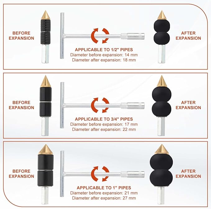 PATIKIL Rubber Sleeves for Pipe Water Stopper 1/2"/3/4"/1", 2 Set Water Stop Needle Expansion Rubber Grommet Replacement for Emergency Plugging Repair