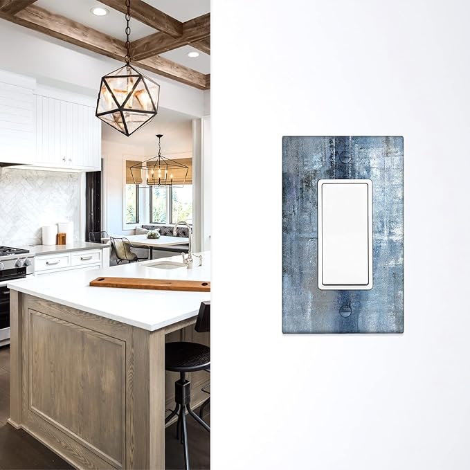 Blue and Grey 1-Gang Rocker Wall Plate Cover Abstract Art Decorative Light Switch Cover Modern Electrical Outlet Covers Kitchen Accessories & Decor