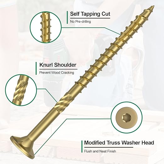 #10 x 3-1/2” Deck Screws, 108Pcs Star Drive Wood Screws, Rust Resistant Timber Screws for Timber/Log/Landscaping Wood, T25 Star Bit Included, Gold