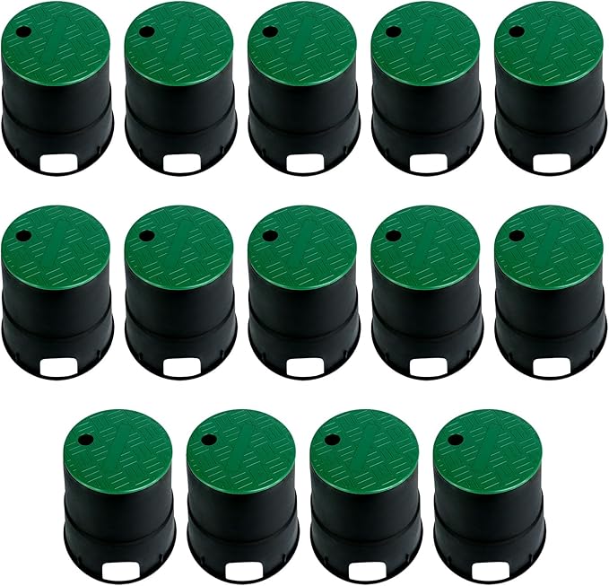 14 Sets PP Valve Boxes 6 in Anti Slip Sprinkler Valve Box Plastic Round Green and Black Irrigation Water Meter Box for Outdoor Yard Garden Farm Lawn Grassland Ground