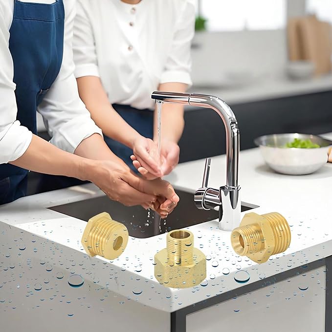 1/2 to 3/8 inch reducer faucet adapter - compressed brass pipe fittings, 3/8 "to 1/2" water supply pipe adapter for RV kitchen water supply pipes, compatible with 3 types of water pipe fittings each