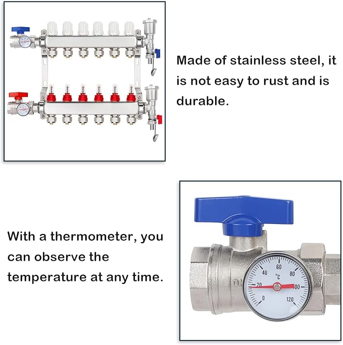 GCCSJ 6 Loops PEX Manifold Radiant Floor Heating Set Stainless Steel Heated Hydronic Heating