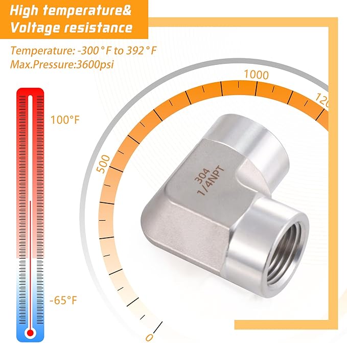 Stainless Steel Pipe Fitting 90 Degree Barstock Street Elbow 1/4" NPT Female x 1/4" NPT Female 2 Pack