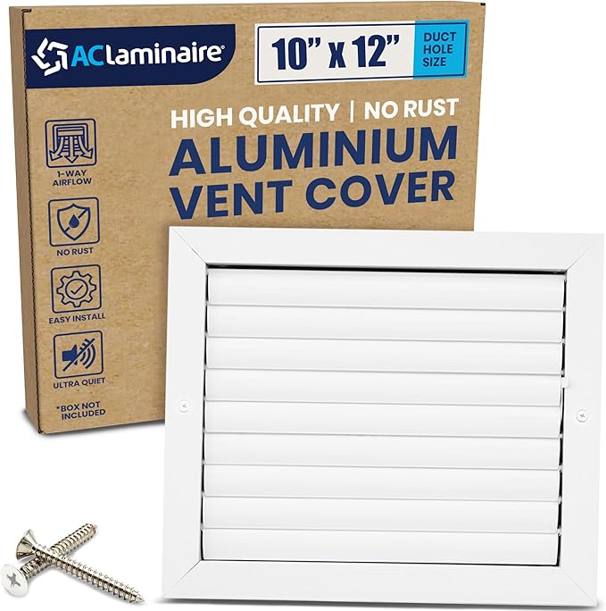 10x12 Inch (Duct Opening) Aluminum 1-Way Air Flow Vent – HVAC Vent Cover for Wall or Ceiling – Quiet HVAC Wall Register with Multi-Shutter Damper – Adjustable Curved Blade - Plastic Seal for Tight Fit