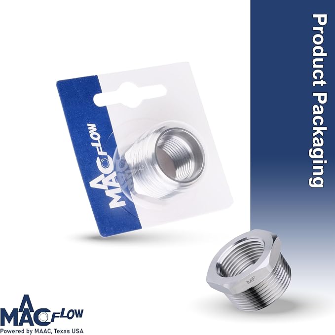MAACFLOW Stainless Steel 3/4" Male NPT to 1/2" Female NPT Adapter Reducer Hex Bushing (Thread OD 1.02" - ID 0.72") (Pack of 1)