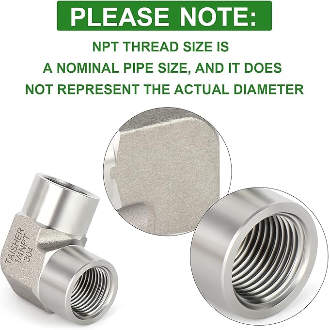 TAISHER 2PCS 304 Stainless Steel 90 Degree Barstock Street Elbow, 1/4 Inch NPT Female Pipe to 1/4 Inch NPT Female 304 Stainless Pipe Fitting