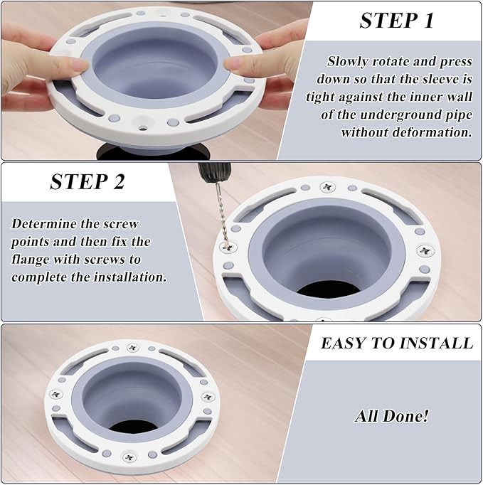 Toilet Flange Repair Kit Fits for 4 Inch 5 Inch or Special 3 Inch Drain Pipe, Universal Toilet Flange for Toilet Repair and Installation, Perfect Seal No More Leaks (Gray)